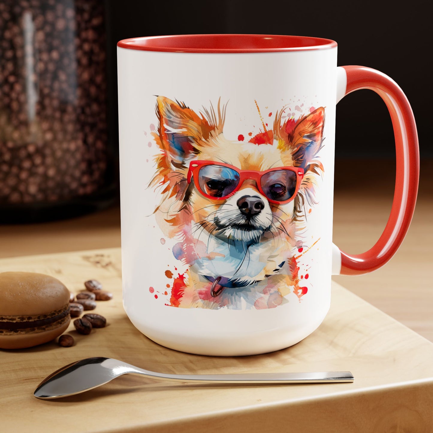 Chihuahua Long Haired  Dog Lover Colorful Gift Two-Tone Coffee Tea Cocoa Mugs, 15oz