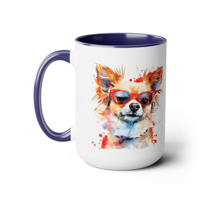 Chihuahua Long Haired  Dog Lover Colorful Gift Two-Tone Coffee Tea Cocoa Mugs, 15oz