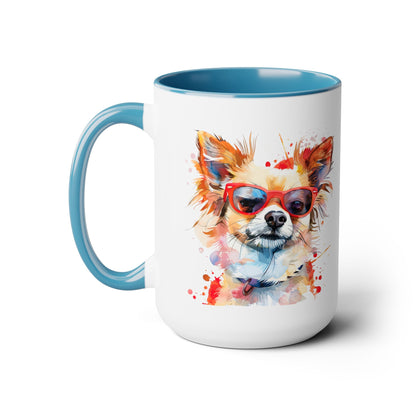 Chihuahua Long Haired  Dog Lover Colorful Gift Two-Tone Coffee Tea Cocoa Mugs, 15oz