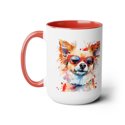 Chihuahua Long Haired  Dog Lover Colorful Gift Two-Tone Coffee Tea Cocoa Mugs, 15oz