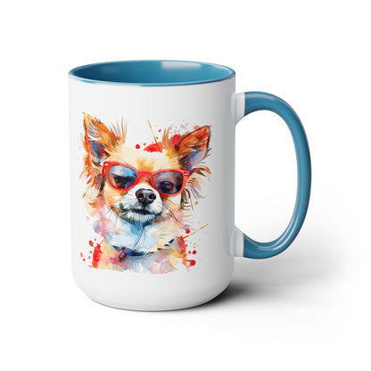 Chihuahua Long Haired  Dog Lover Colorful Gift Two-Tone Coffee Tea Cocoa Mugs, 15oz