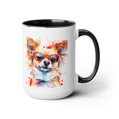 Chihuahua Long Haired  Dog Lover Colorful Gift Two-Tone Coffee Tea Cocoa Mugs, 15oz