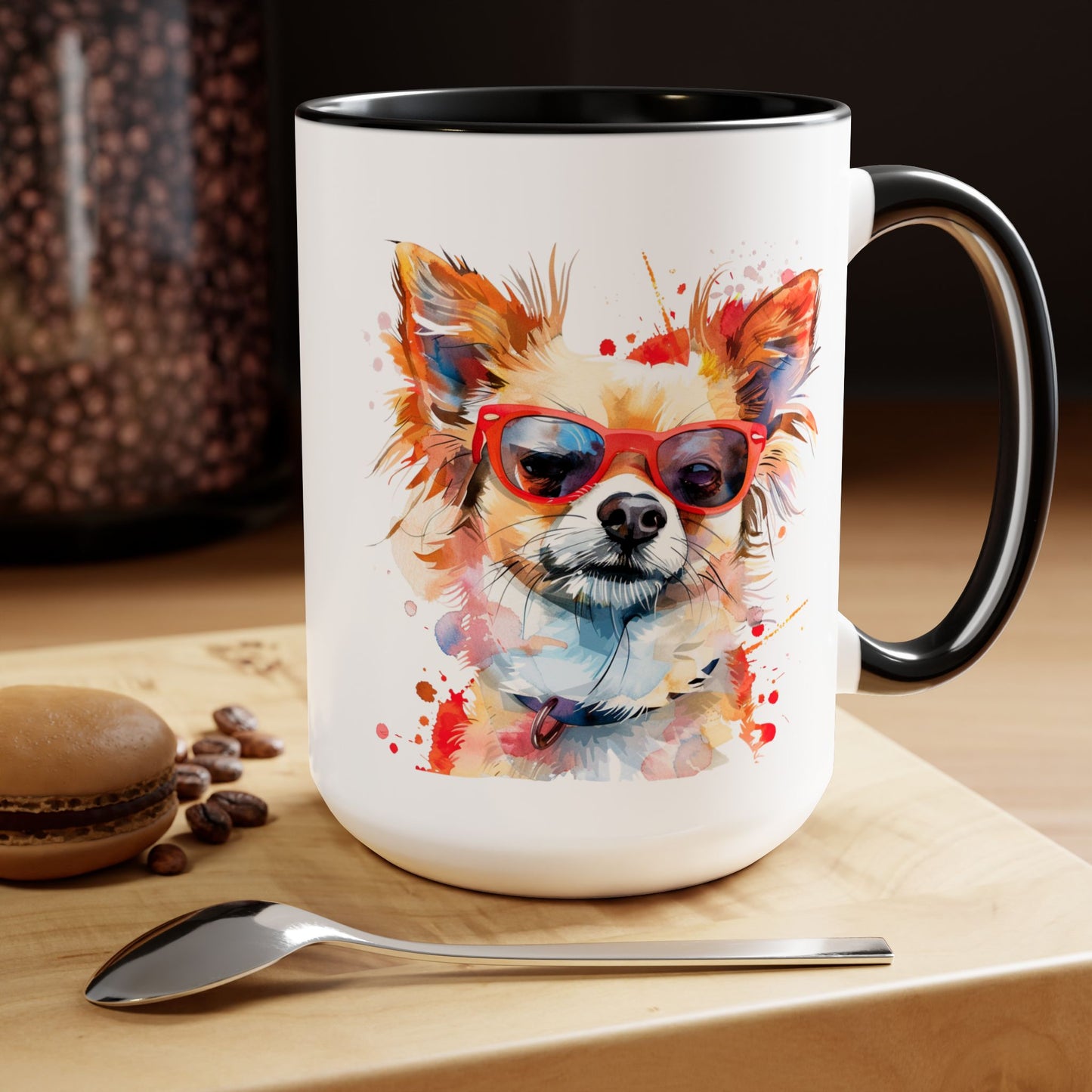 Chihuahua Long Haired  Dog Lover Colorful Gift Two-Tone Coffee Tea Cocoa Mugs, 15oz