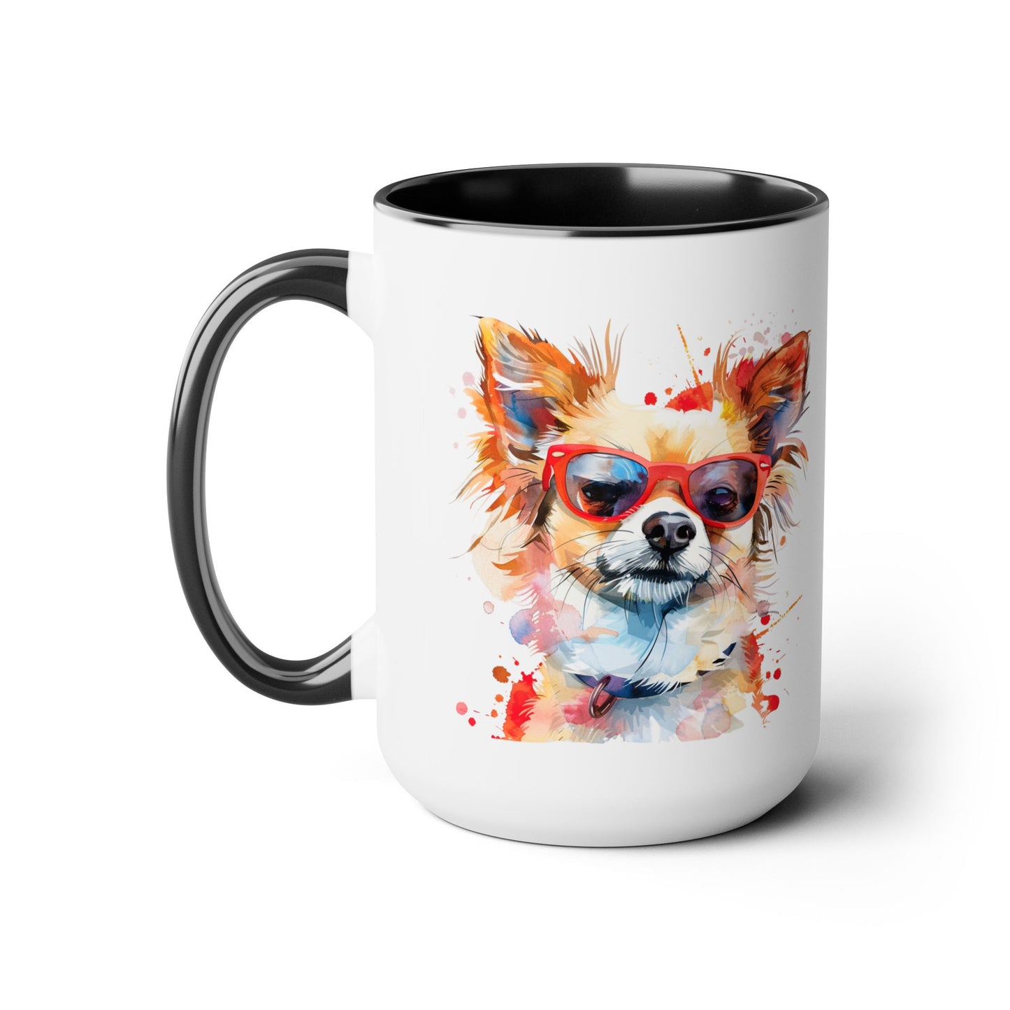 Chihuahua Long Haired  Dog Lover Colorful Gift Two-Tone Coffee Tea Cocoa Mugs, 15oz