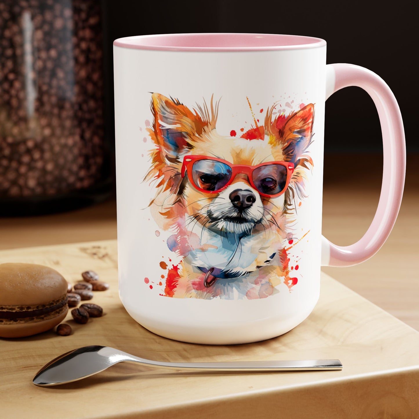 Chihuahua Long Haired  Dog Lover Colorful Gift Two-Tone Coffee Tea Cocoa Mugs, 15oz