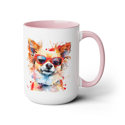 Chihuahua Long Haired  Dog Lover Colorful Gift Two-Tone Coffee Tea Cocoa Mugs, 15oz