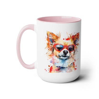 Chihuahua Long Haired  Dog Lover Colorful Gift Two-Tone Coffee Tea Cocoa Mugs, 15oz